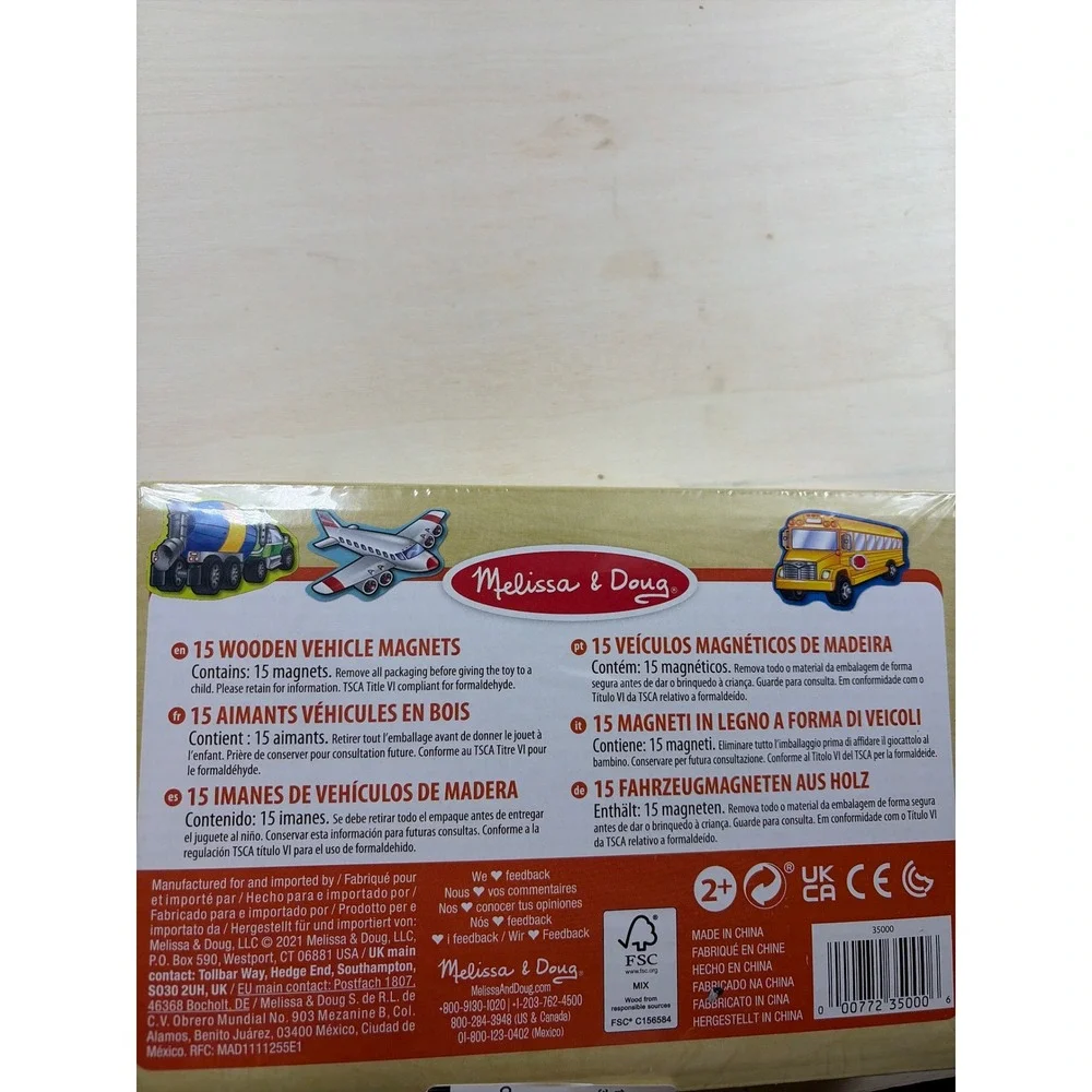 Melissa & Doug 15 Wooden Vehicle Magnets Set Transportation Toddler Toy 35000